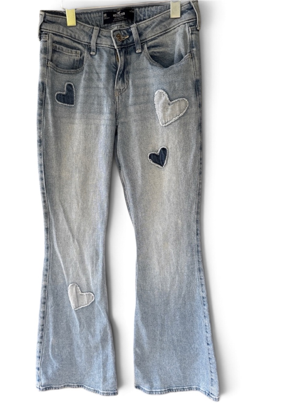 Hollister Light Blue Flare Jeans with Heart Patches